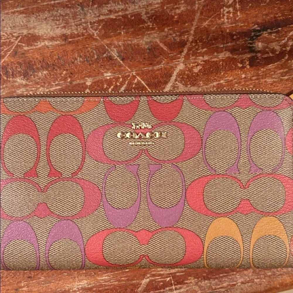 Coach Pink and Orange Signature Tote with Wallet